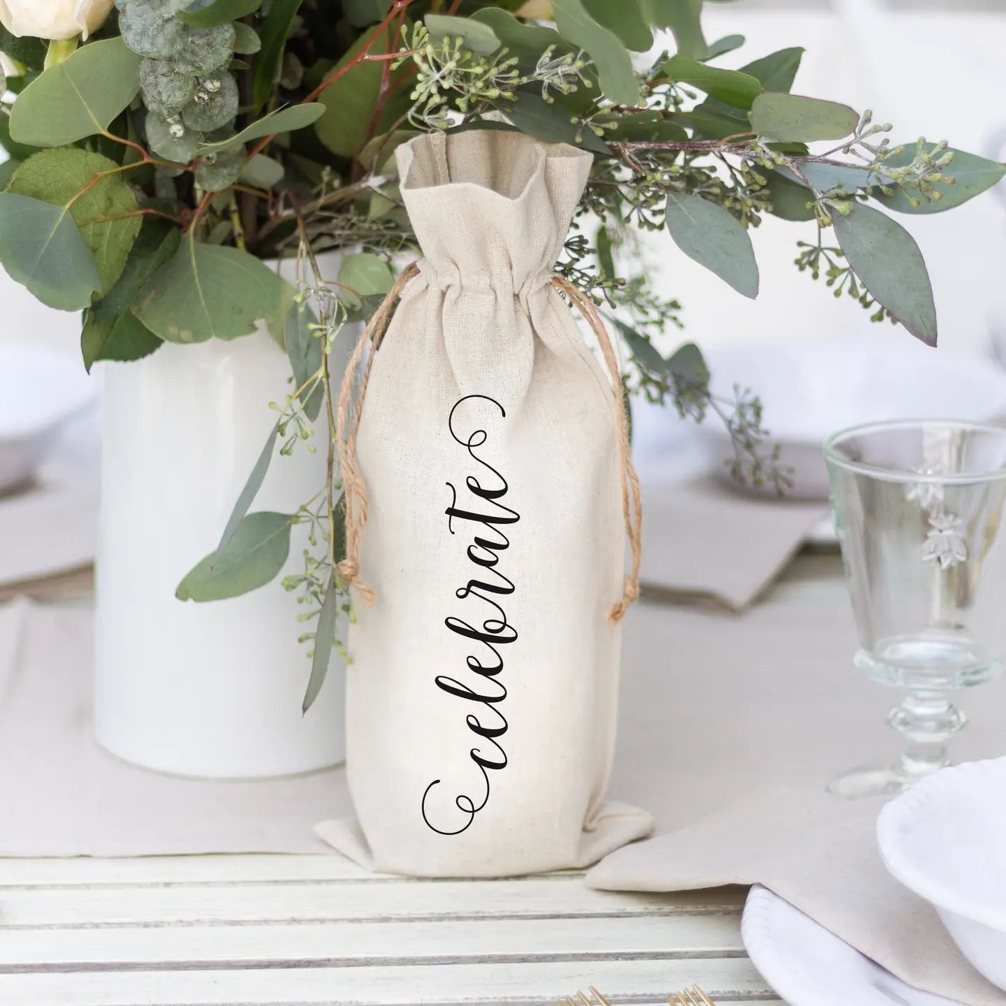 “Celebrate” Linen Bottle Bag