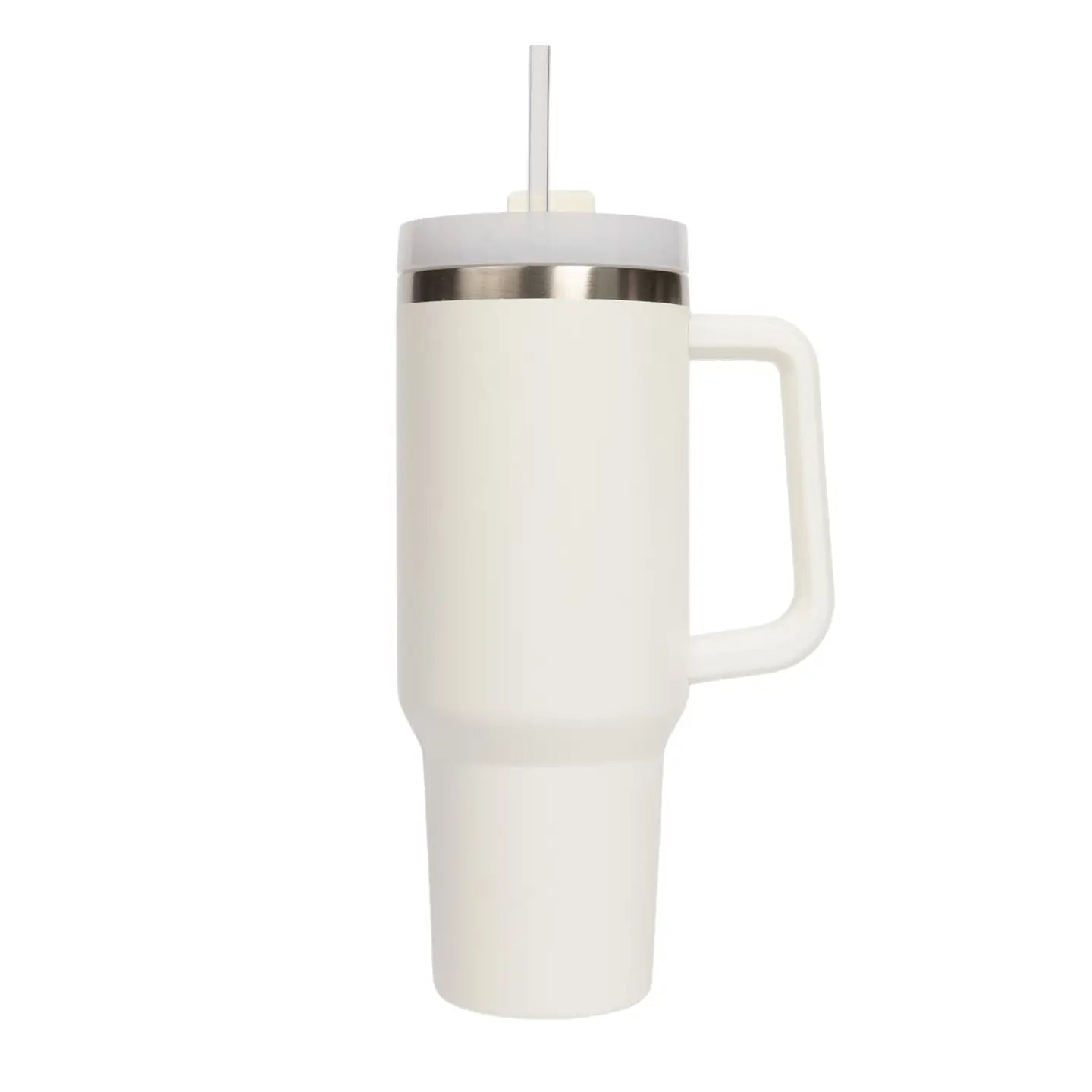 Matte Ivory Travel Tumbler with Handle & Straw – 40 oz