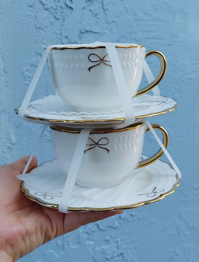 Gold Bow Tea Cup and Plate