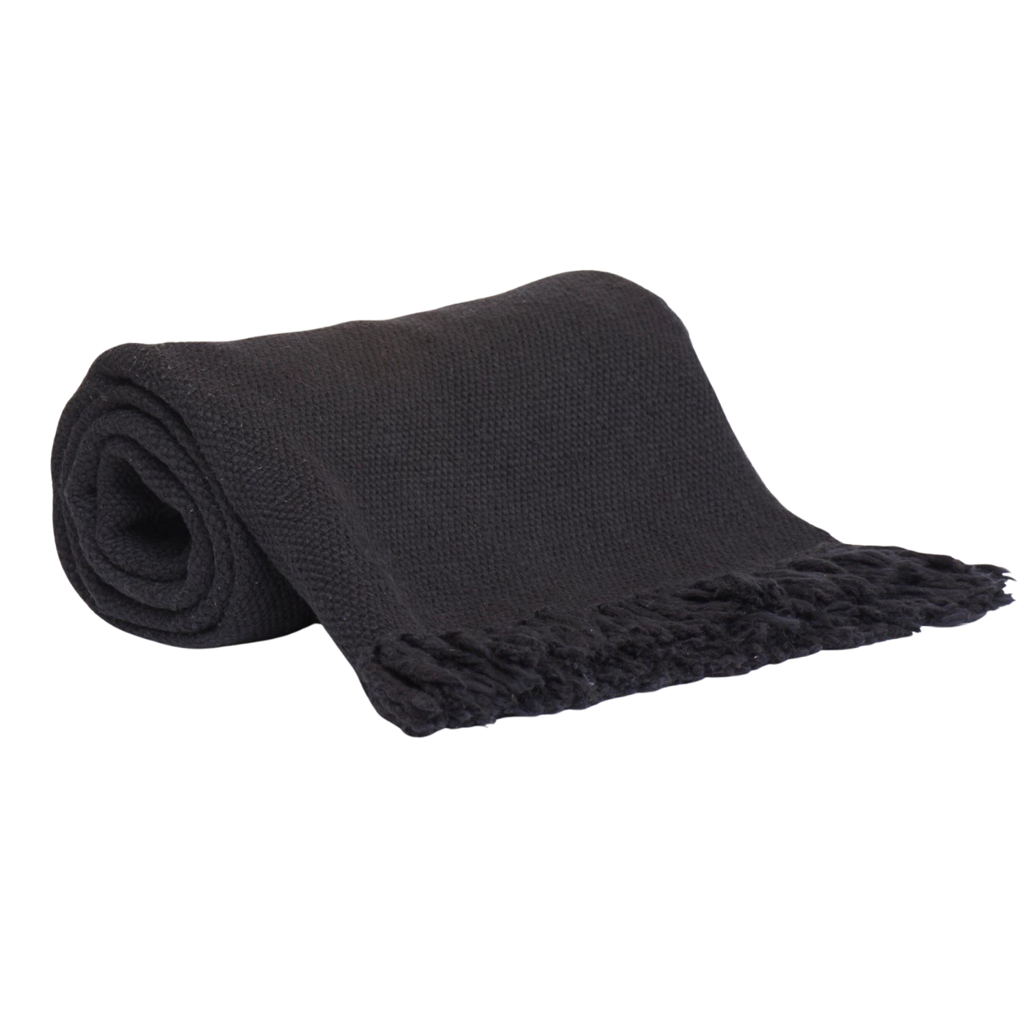 Black Cotton Throw with Fringe Ends