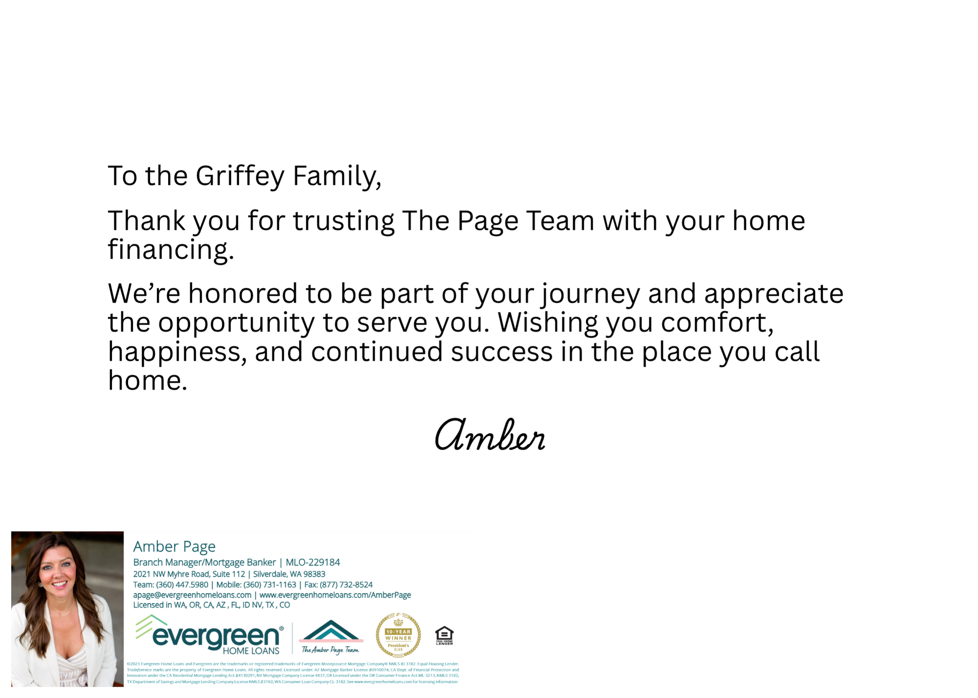 Amber Page Closing Card