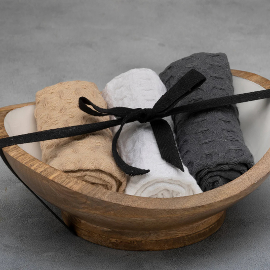 Mini Wooden Serving Bowl with 3 Dish Towels