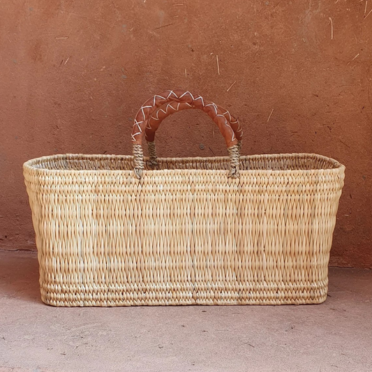 Reed Basket with Leather Handles