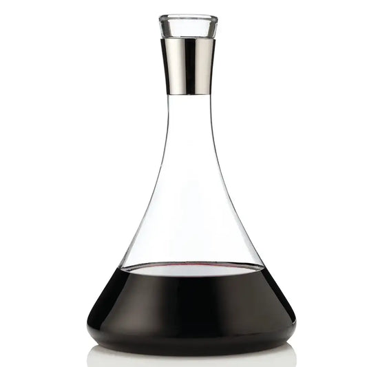 Crystal Wine Decanter with Stainless Steel Collar