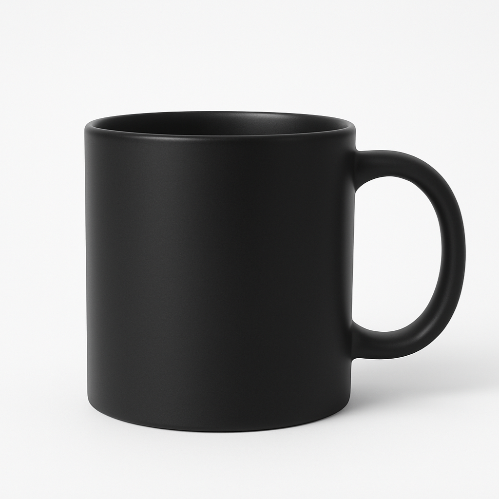 Matte Black coffee mug with a plain white background